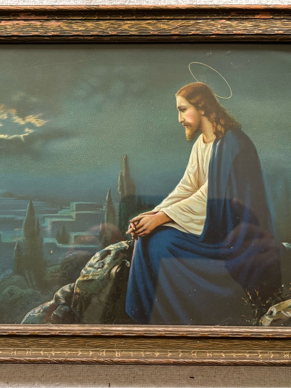 Vintage framed lithograph "Christ on the Mount of Olives” Josef Untersberger - Picture 2 of 4